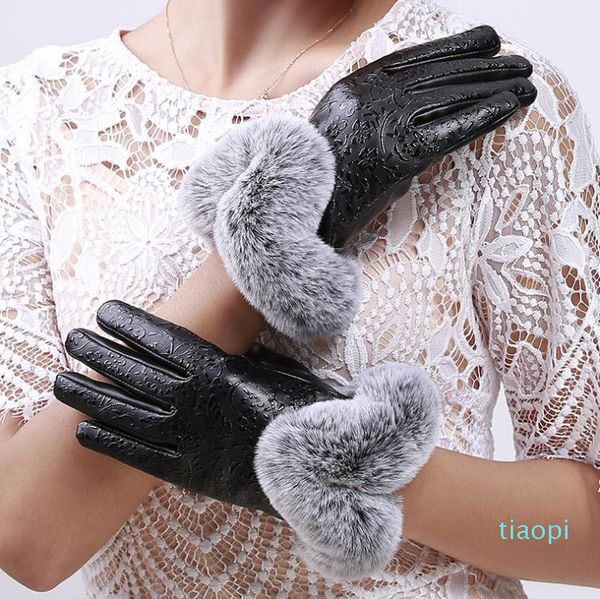 

women golve touch screen winter plush gloves fur warm gloves solid color cotton warmer smartphones driving glove female winter gloves, Blue;gray