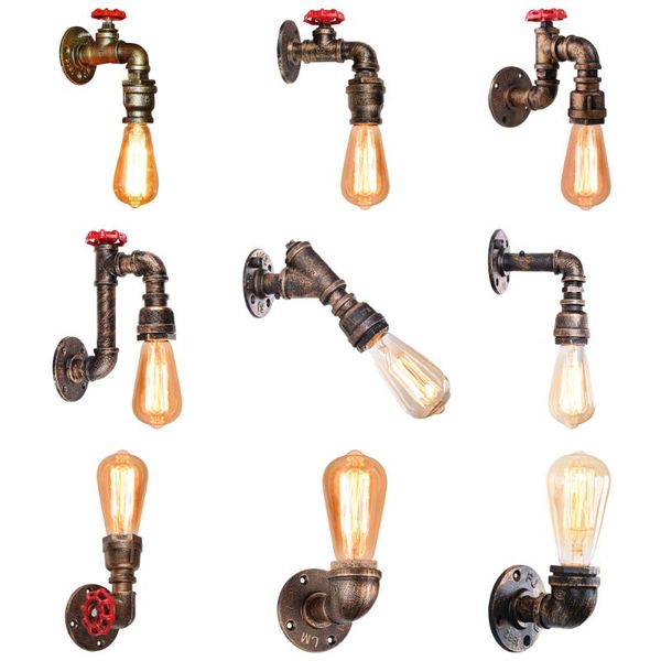 

american vintage wall lamps single-head bedside lamp industrial home wall lights retro iron rust water pipe light sconce decor