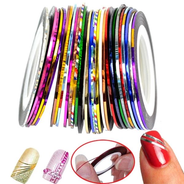 10 pz Gold Argento Nails Beauty Rolls Striping Decals Decalcomanie Nail Art Stail Tips Tape Tape Linea Design fai da te Adesivi per unghie Decorazioni