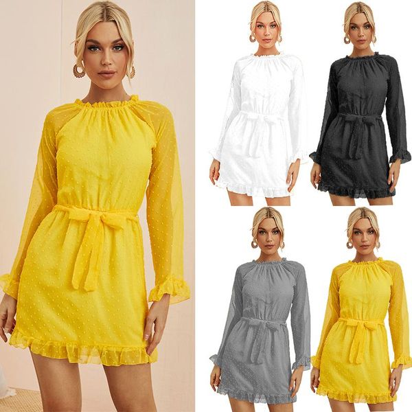 

casual dresses yellow polka dot for women 2021 summer fashion backless jacquard white short mini woman dress, Black;gray