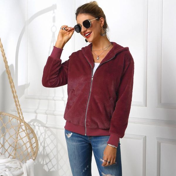 

women's jackets autumn and winter hooded plush sweater jacket, women coats winter, for overcoat,, Black;brown