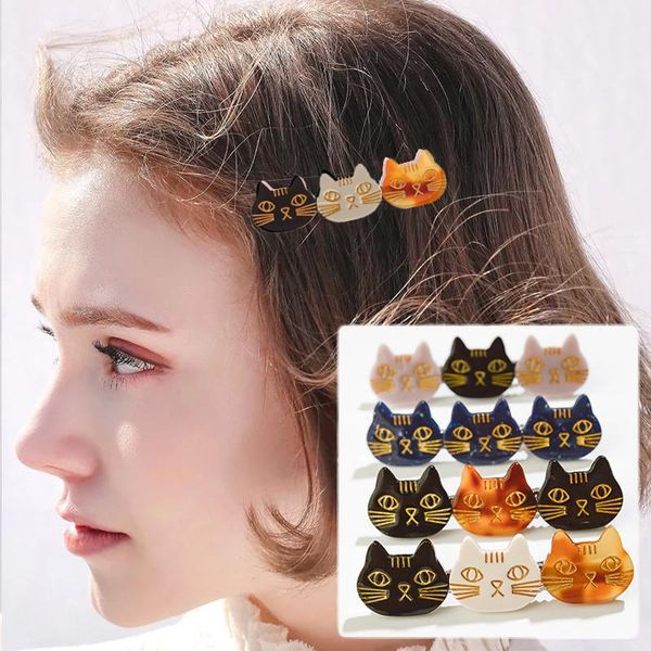 

hair clips & barrettes 1/2pcs women girls cartoon cat barrette hairpins korean sweet three-cats ornament hairgrips jewelry gift, Golden;silver