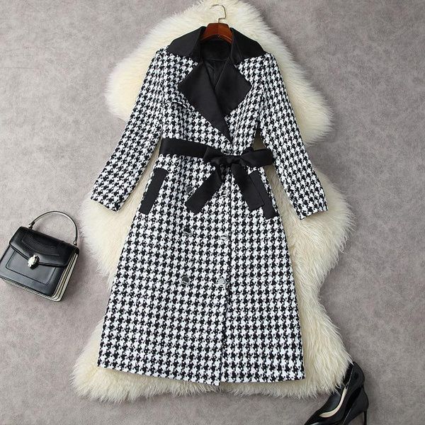 

women's wool & blends winter coat 2021 swallow grid patchwork notched collar double-breasted slim tweed sequined fashion jacket s, Black