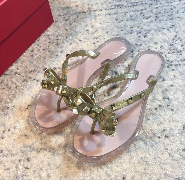 

wholesale rock stud slipper sandals flats women rivets sandals studs bow sandalias luxury designer casual beach slides flip flops, Black