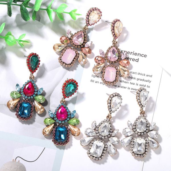 

new muti color drop earrings for women gorgeous crystal shiny geometric pendant earrings wedding jewelry bijoux gifts, Silver