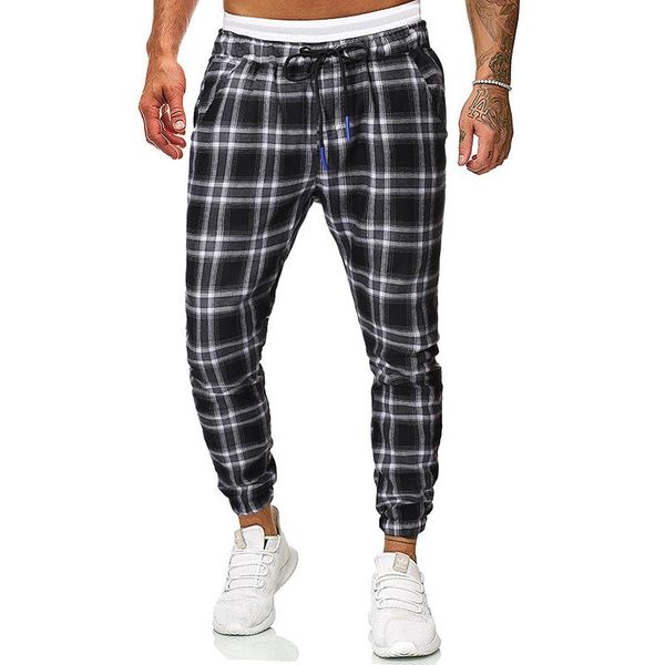 

plaid jogger hip casual striped trousers pants pants pantalones wolf men's men hombre fashion cargo men teen hop wwgca, Black