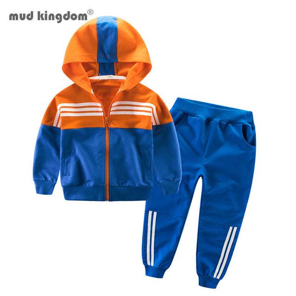 Mudkingdom Boys Girls Outfits Осень зима мода с капюшоном с капюшоном Длинный рукав Детская спортивная одежда лоскутная одежда наборы одежды 210615