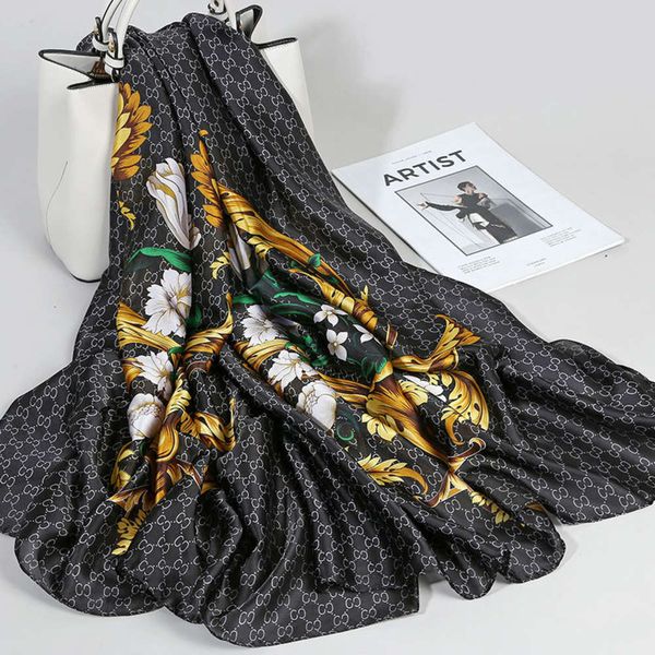 

designer new silk women spring winter version with coat and gauze scarves for mother, Blue;black
