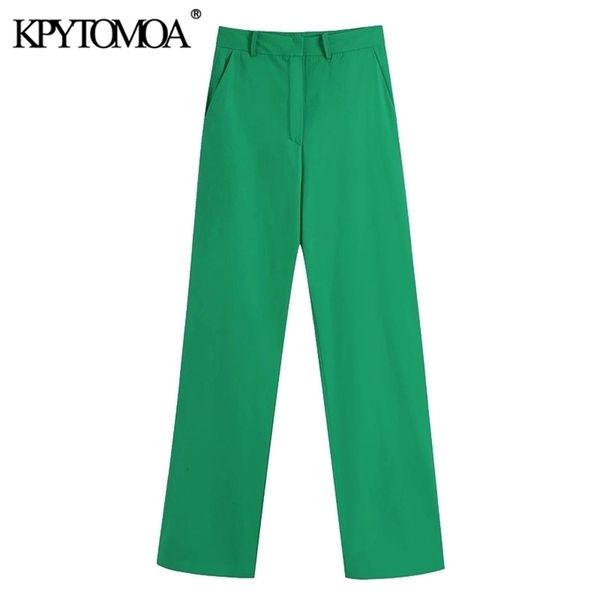 

kpytomoa women chic fashion side pockets wide leg pants vintage high waist zipper fly female trousers mujer 211115, Black;white