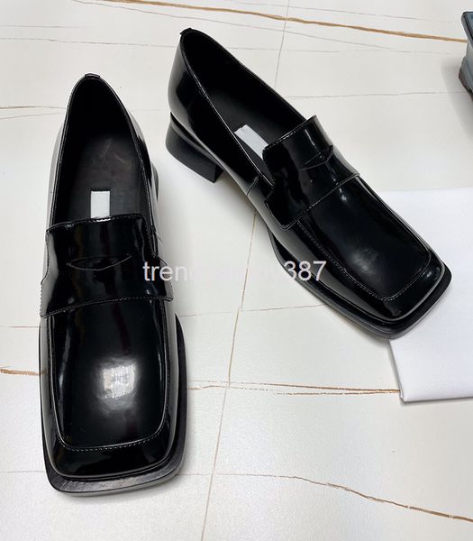 

sandals trendy brand british luffy shoes women's spring style square head middle heel thick fashion elegant one foot pedal small, Black