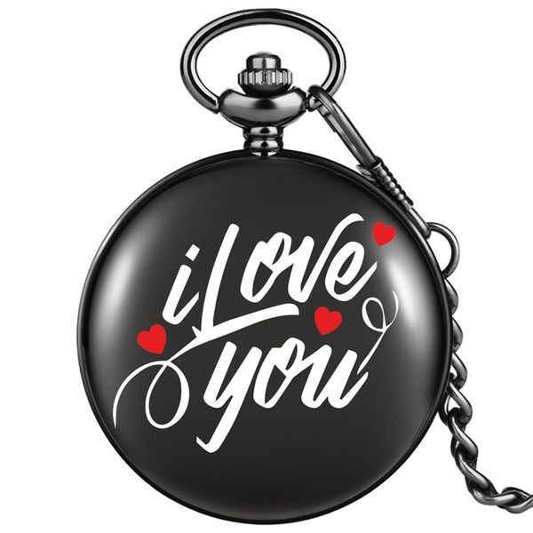 

personalized printed pattern i love you men women analog quartz pocket watch pendant chain full hunter case special gift to lover kids, Slivery;golden