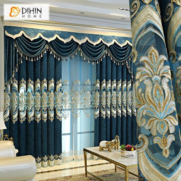 

european curtains customized navy blue color window treatment for living room
