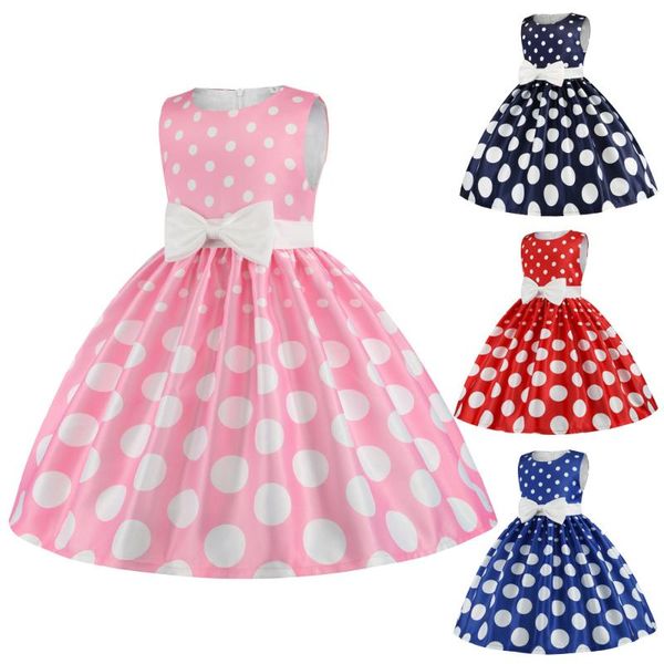 

girl's dresses sleeveless dress for girls polka dot princess casual kids clothes 3-8 year birthday outfit party children summer clothin, Red;yellow