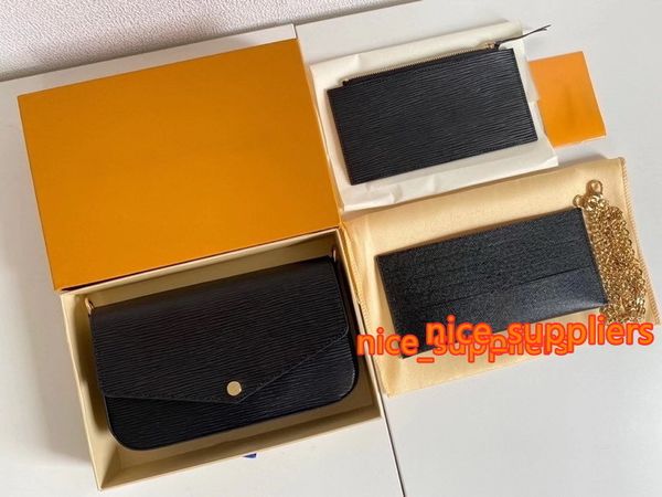 

famous brand women crossbody bags water ripple genuine leather chains bag handbag designer purse 3 set bags cx#165 wallets have dust bags, Red;black