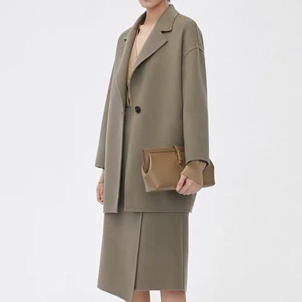 

women's wool & blends ic xiaohe 21 autumn and winter simple classic commuting one grain buckle double-sided tweed coat female, Black