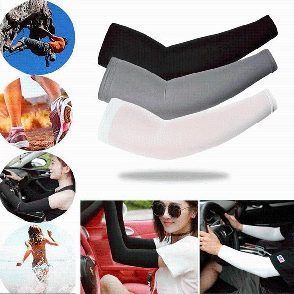 

elbow & knee pads long gloves sun uv protection hand protector cover arm sleeves ice silk sunscreen outdoor warmer half finger, Black;gray