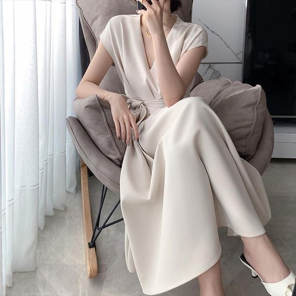 

4xl elegant summer long womens dress v neck french style party club korean office ladies work midi dresses plus size, Black;gray