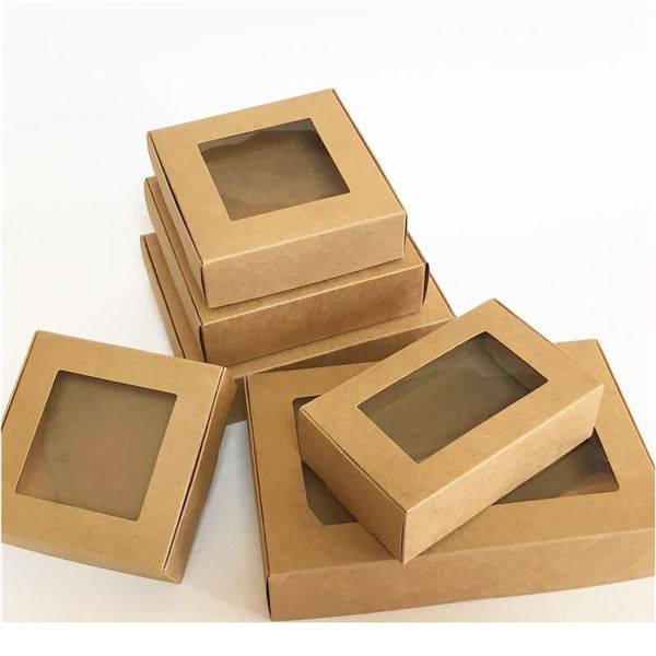 

5pcs blank kraft paper gift box with window handmade soap box jewelry cookies gift candy box wedding gift party de qylkxw