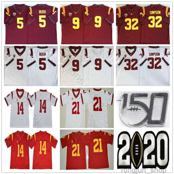 

ncaa 150th usc trojans #5 reggie bush 9 kedon slovis 21 jackson 14 sam darnold 32 oj simpson 43 troy polamalu college football jerseys, Black;red