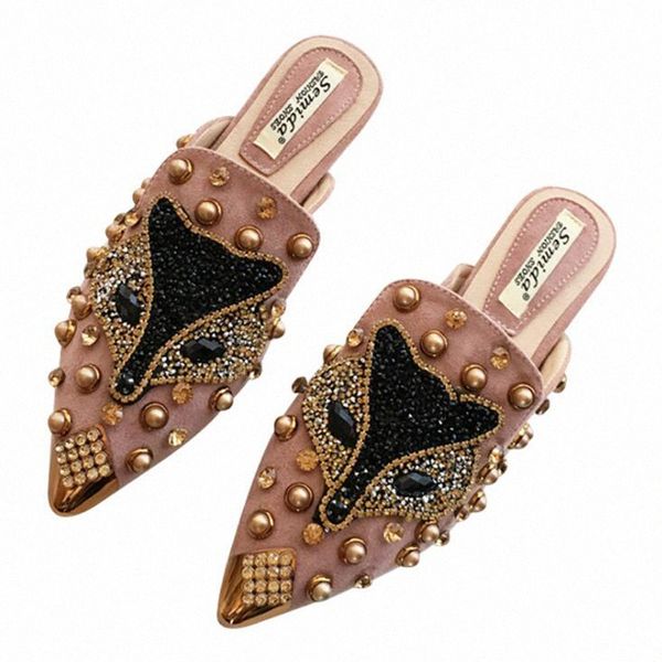 

cover toe flat with shoes women rivet decoration summer ladies slippers flock low fashion outside women slides l9w1#, Black