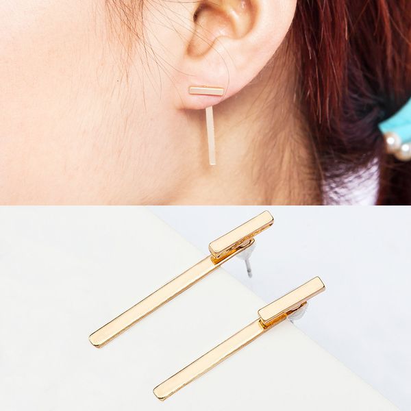 

simple t-shaped metal bar earrings, Golden