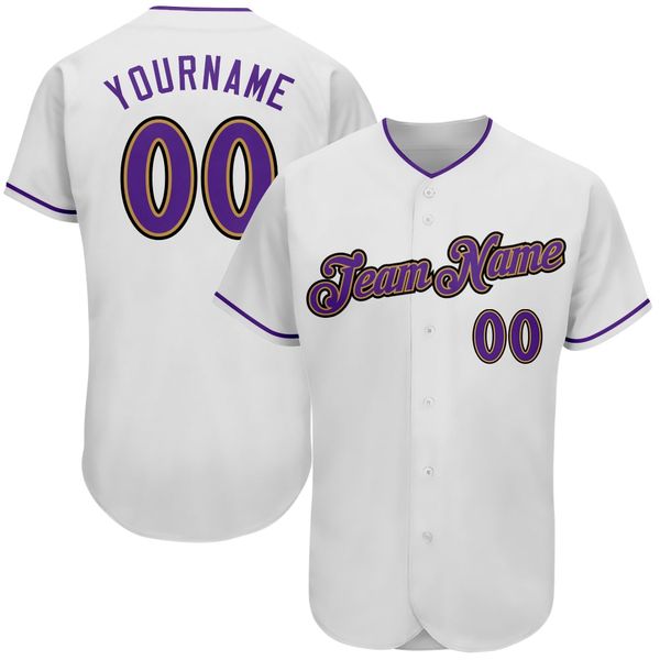 

custom white purple-old gold authentic baseball jersey, Blue;black