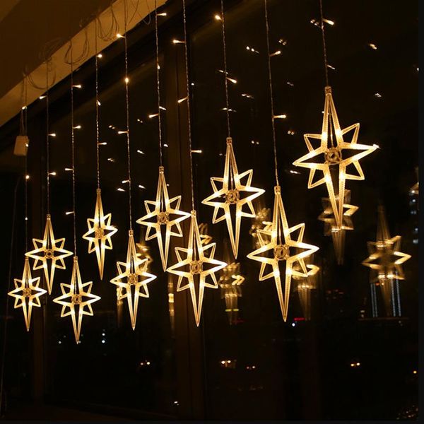 

strings 3.5m led north star curtain light 220v eu christmas garland string fairy lights outdoor for window wedding party year decor
