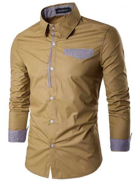 

style men's long-sleeved shirt korean fashion slim young pointed collar splicing casual shirts, White;black