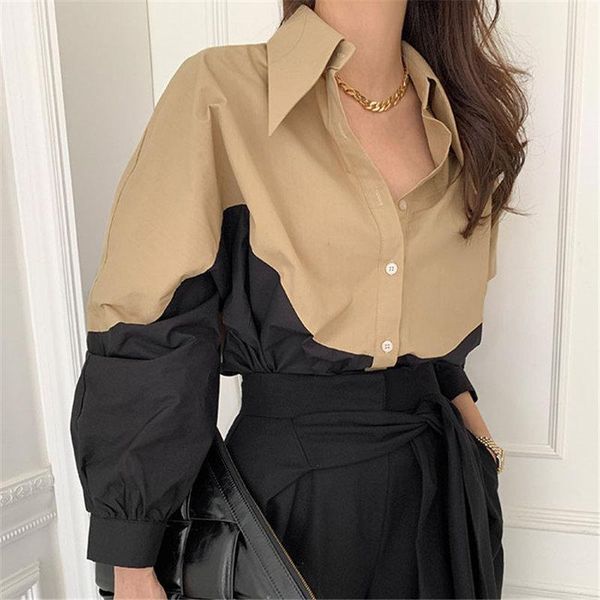 

women's blouses & shirts basic color-hit all-match streetwear 2021 gentle lapel office lady female elegance stylish women chic, White