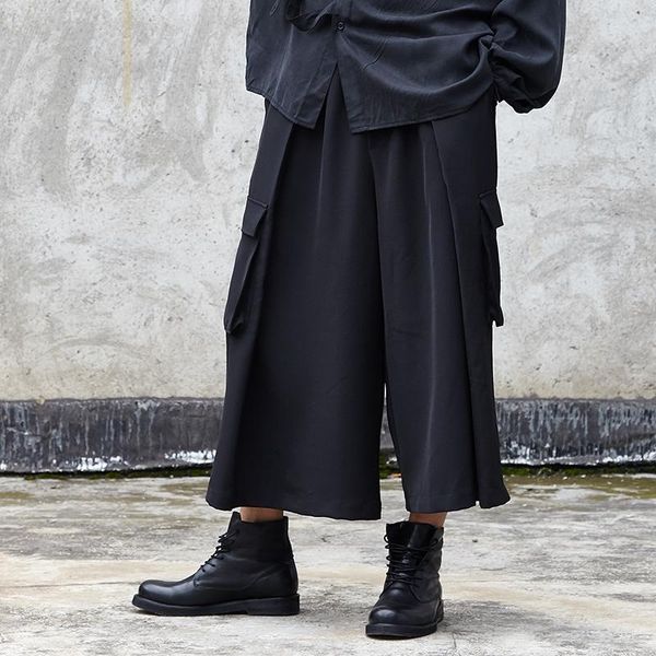 

men's pants male streetwear hip hop punk gothic loose casual harem trousers kimono cargo pant men big pocket black wide leg skirts