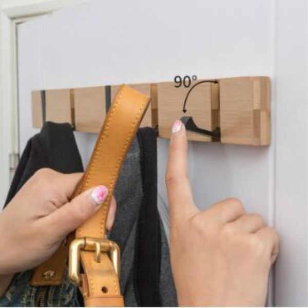 

hangers & racks punch coat hook home accessories rack creative folding door seamless storage clothes hanging wooden mj711