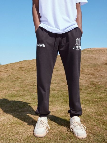 

romwe guys letter graphic sweatpants 36gn#, Black