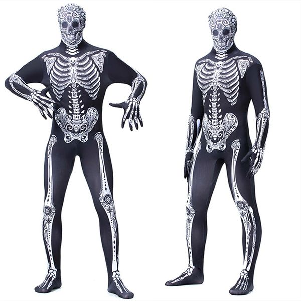 

2021 new halloween costumes for skeleton devil scary cosplay 3d print jumpsuit carnival party performance clothing skull iro1, Black