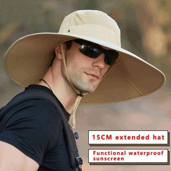 

15cm big wide brim mens fishing hat solid color waterproof hats summer women beach cap panama, Blue;gray