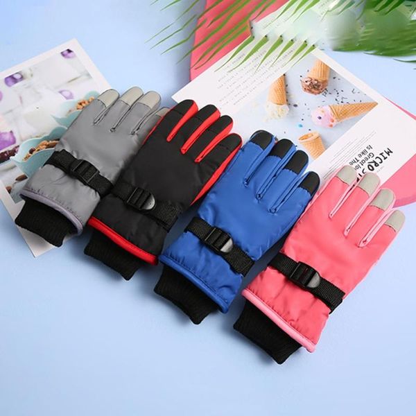 

children's mittens children skiing cycling gloves thick warm waterproof windproof outdoor sports snowboard for kids girls boys, White