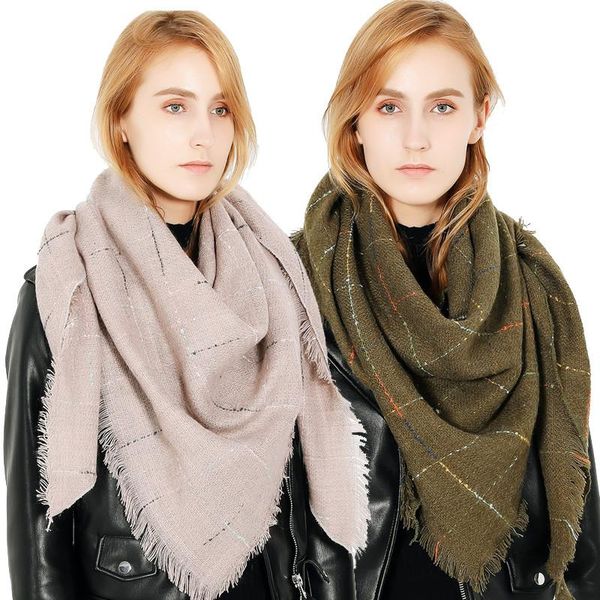 

scarves women plaid triangle scarf fashion thick solid keep warm cashmere shawl and wrap hijab stoles head female foulard, Blue;gray