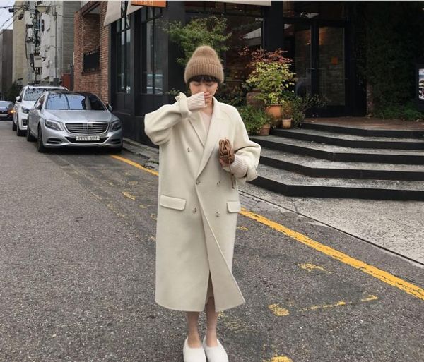 

winter women trench new korean style temperament loose long suit collar double-sided overcoat jacket, Black