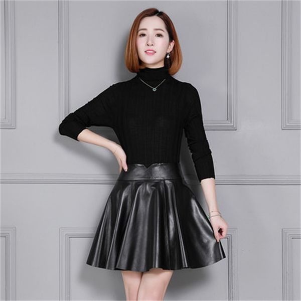 

new female sheep skin skirt leather plied k55 xqbb, Black