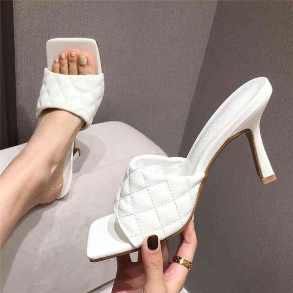 

slippers luxury designer slides women 9cm high heels girls square toe mules fetish summer sandals lady stripper shoes m7vf, Black