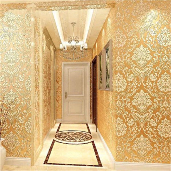 Papéis de parede Moda papel de parede não tecidos modernos rolos de flocos em 3D para o quarto de fundo de decoração de parede decoração de casa de luxo