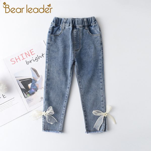 Bear líder Kids Meninas Casual Jeans Novo Outono Moda Denim Calças Menina Sólida Bowtie Calças de brim Bebê Calças Bonitos Leggings 3-7 Anos 210317