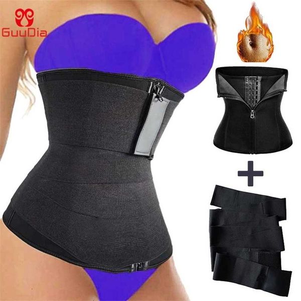 

guudia tummy wrap belt waist trainer corset women adjustable trimmer snatch control belts slimming body shaper 211218, Black;white