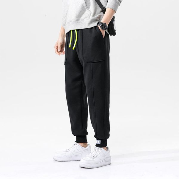 

2021 new trend corset casual pants youth pure color knitted cotton men's leggings loose harlan sports pantswinter, Black