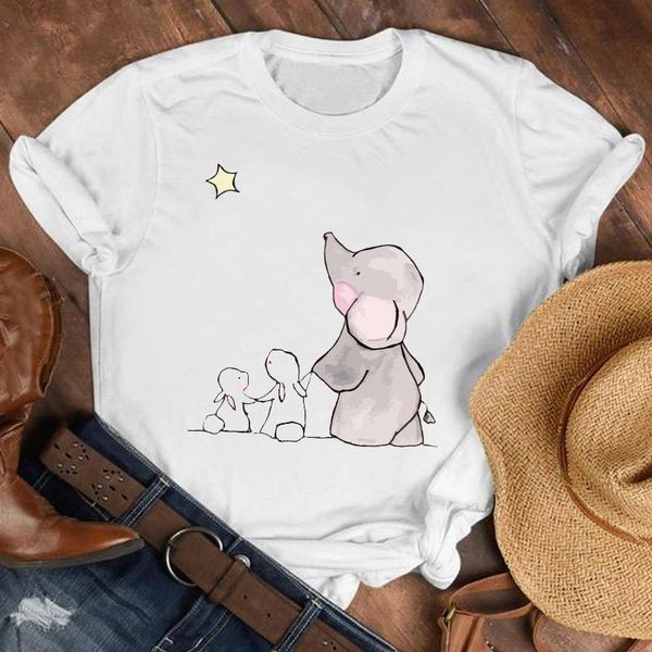 

women lady 90s elephant casual funny short sleeve cartoon shirt clothes tshirt tee womens female print t graphic t-shirt, White
