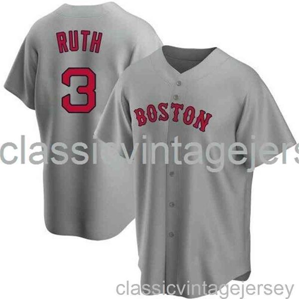 Babe Ruth #3 Gray Ver1 AOP Baseball Jersey XS-6XL Homens de beisebol para homens da juventude Mulheres