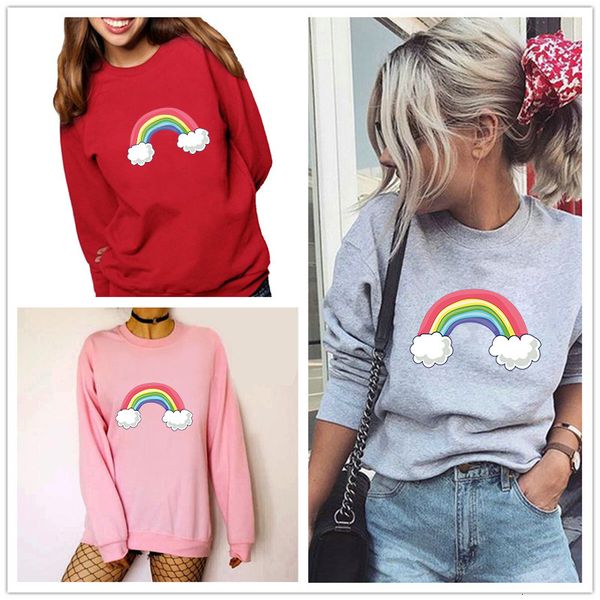 

women hoodie rainbow cloud printed s fleece long sleeve o neck loose sweatshirt girls pullovers winter, Black