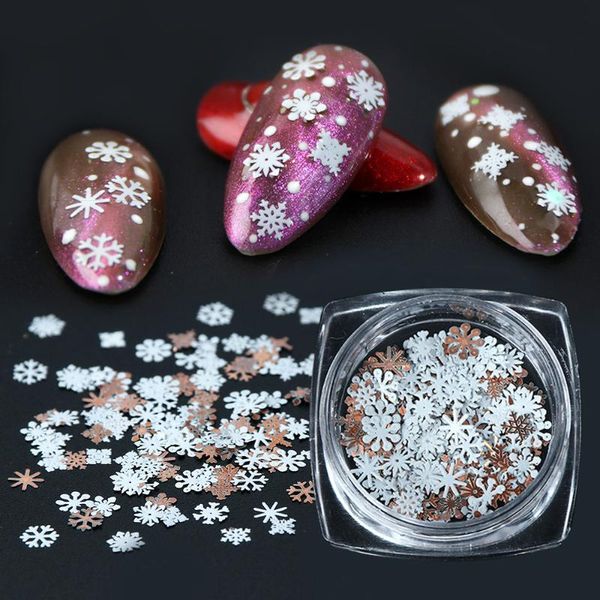 

nail art decorations 3d christmas snowflake sequins stickers glitter metal slices manicure diy decoration white gold b01, Silver;gold