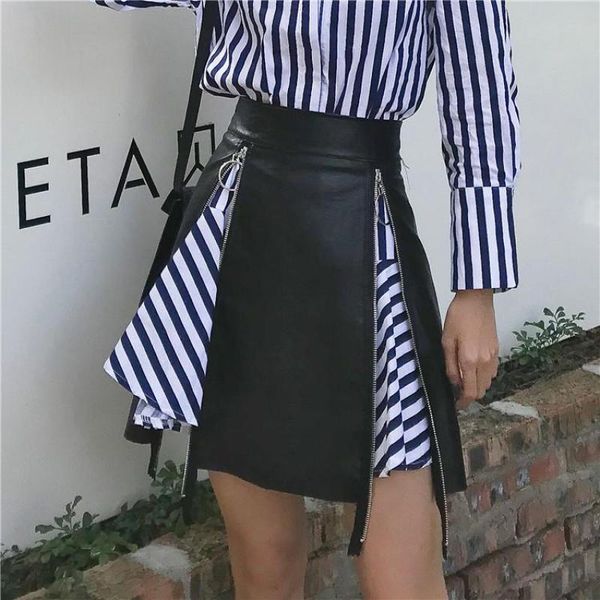 

skirts 2021 fall arrival european & american style leather skirt with double zippers ladies chic black