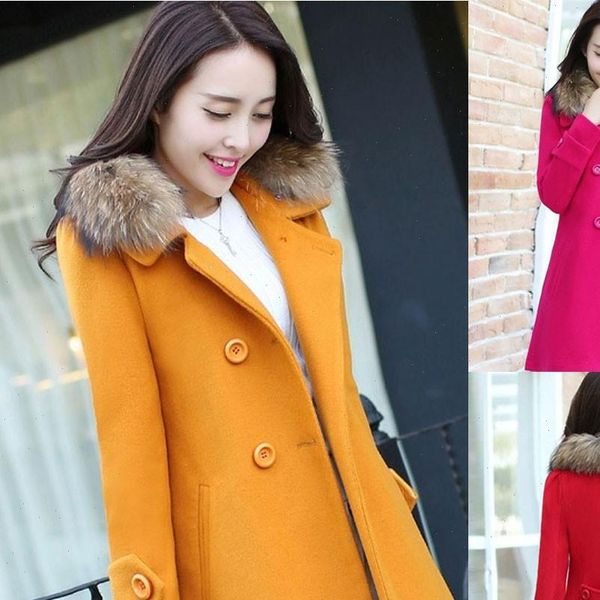 

women casual medium and long slim jacket winter woolen thick coat winter coat women drop shipping, Black