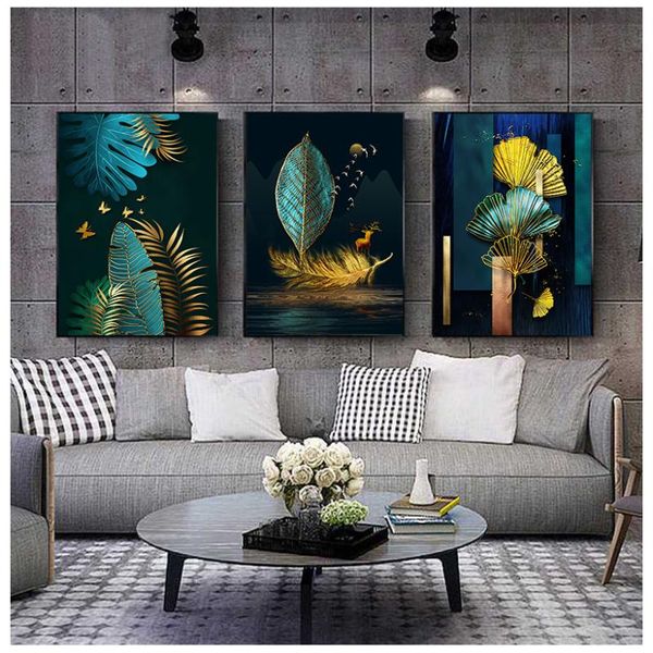 

canvas art painting chinese style green and gold waterproof wall art prints home decor canvas posters prints